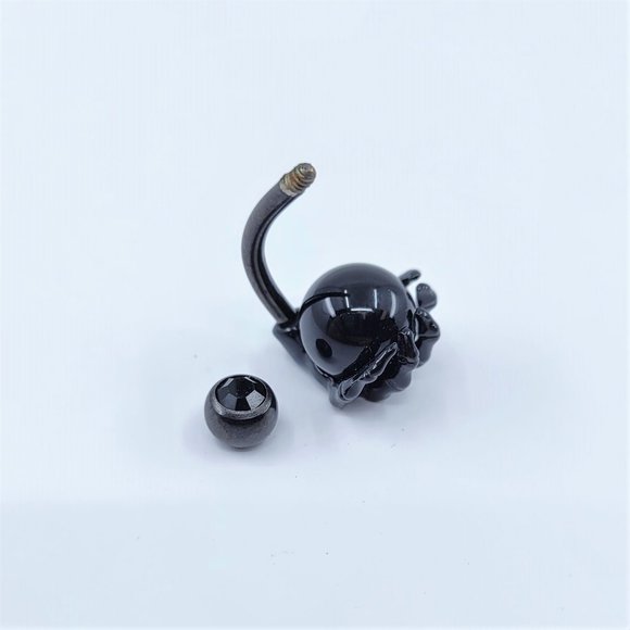 Blackline Onyx Stone Orb Shine Skeleton Hand Belly Button Ring - Picture 1 of 2